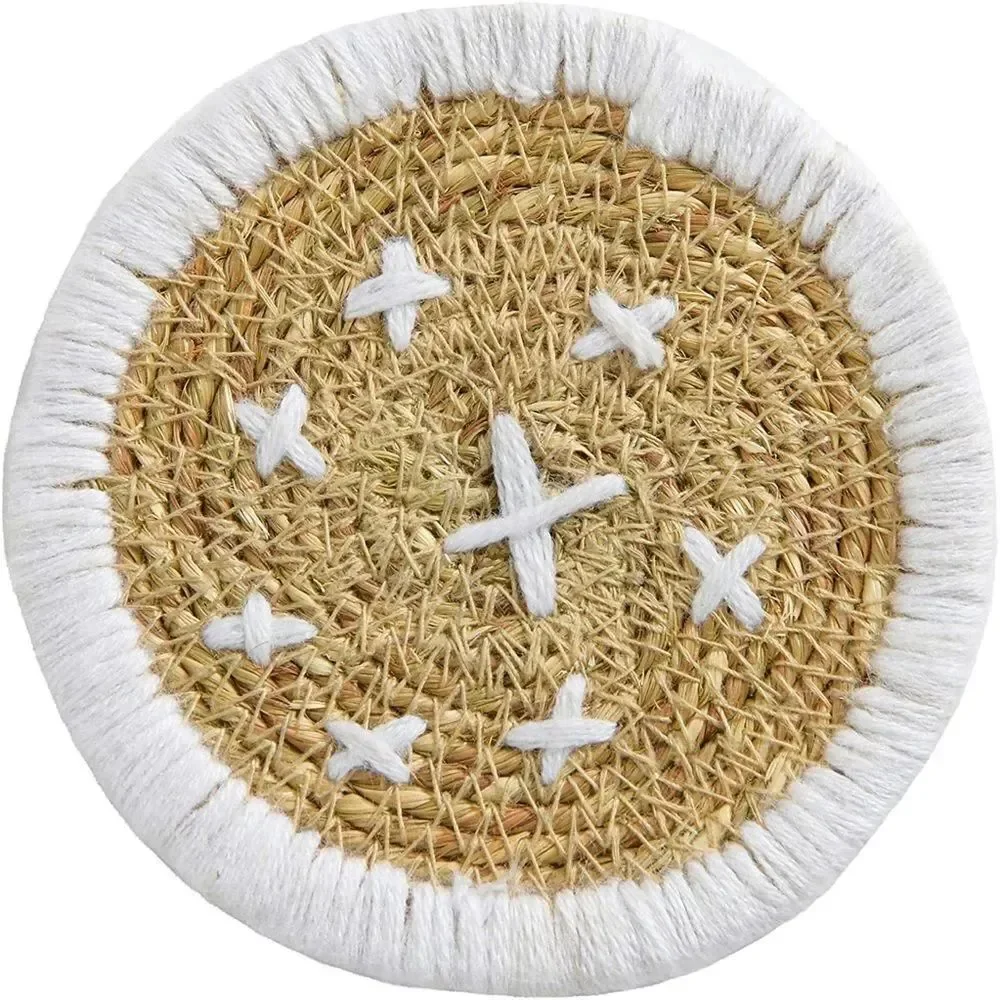 ✨HP✨Bloomingville Round Hand-Embroidered Seagrass✨